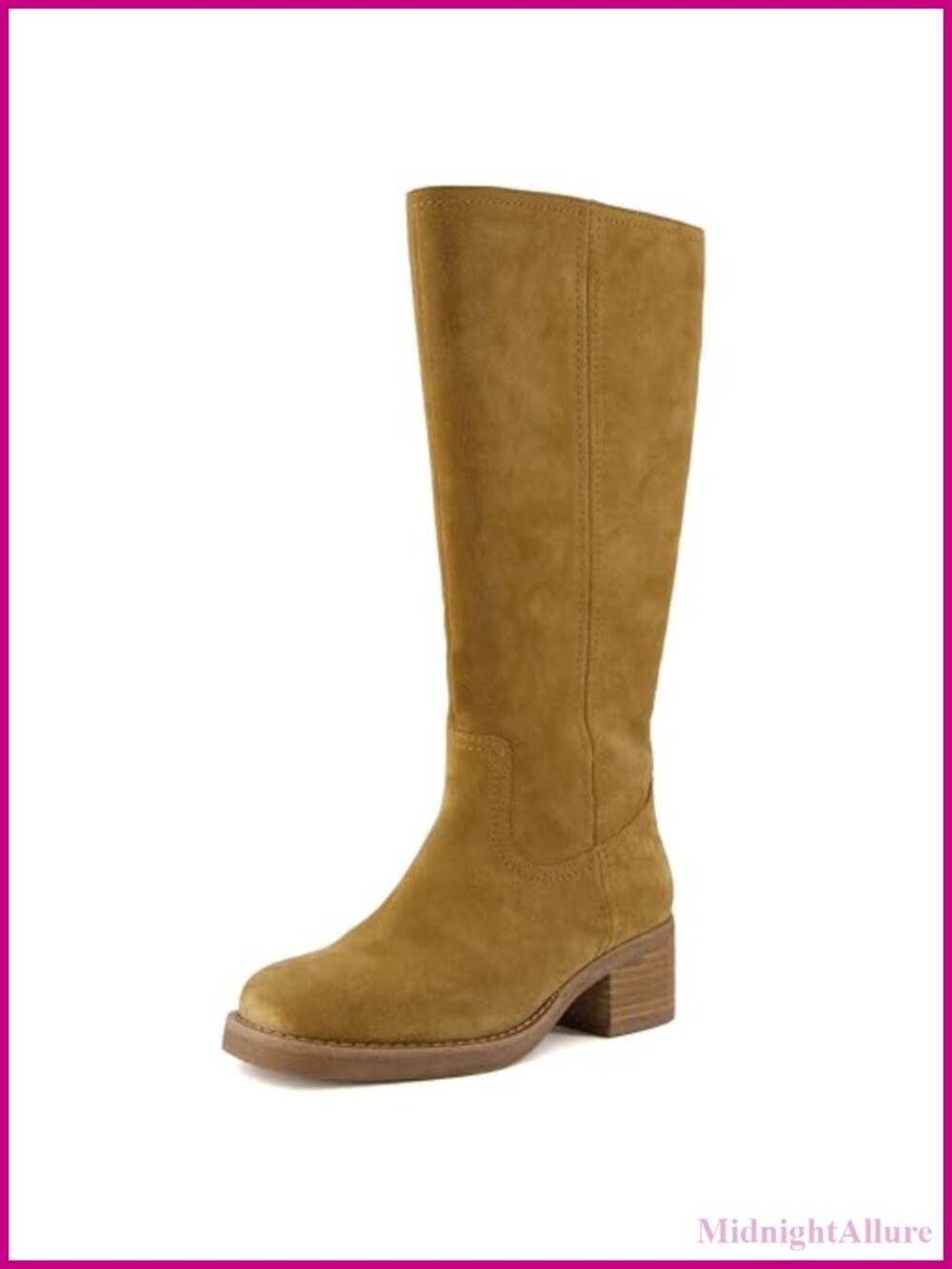 Genuine Leather Knee High Boots Womens Tall Chunky Heel Pull On